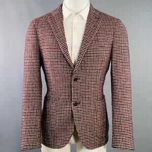 MONTEDORO Size 40 Beige Navy Burgundy Houndstooth Sport Coat